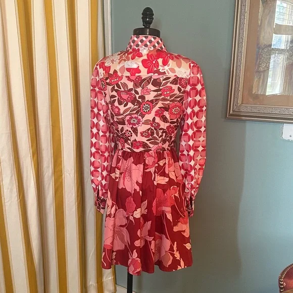 Floral Long Sleeve Dress - Red and Pink - Picture 2 of 5